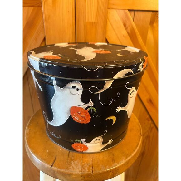 Vintage The POPCORN FACTORY Metal Tin Halloween Ghosts - Picture 2 of 8